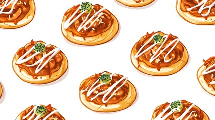 Japanese okonomiyaki seamless pattern illustration isolated on a white background