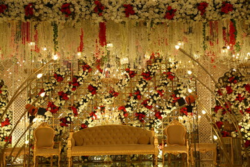 Photorealistic wedding venue with intricate decor and ornaments
