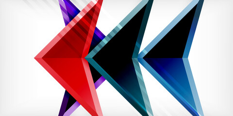 Arrows with 3d effect abstract background. Triangles on light grey backdrop