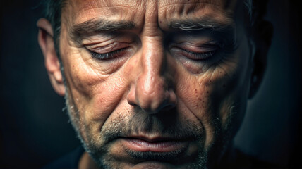 Fototapeta premium Pensive Elderly Man with Downcast Eyes in Thoughtful Mood