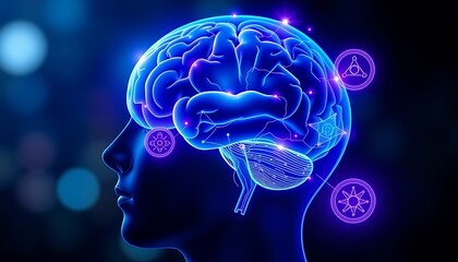 Obraz premium Human Brain with Abstract Symbols,
