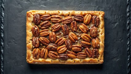 Obraz premium A golden brown pastry crust filled with a sweet pecan filling, ready to be devoured.