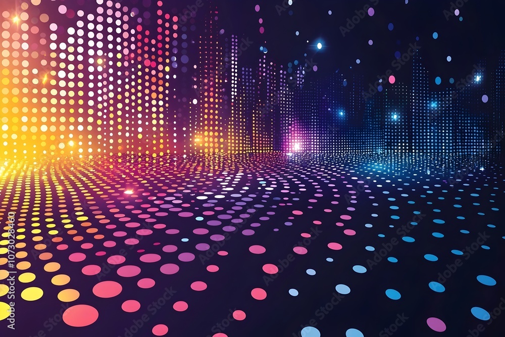 Poster a vibrant and colorful abstract background featuring a pattern of glowing circles in various sizes, 