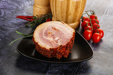 Tasty and fat smoked pork belly