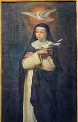 Painting of Saint Teresa of Avila or Sainte Thérèse d'Avila. Saint of the Roman Catholic Church. ...