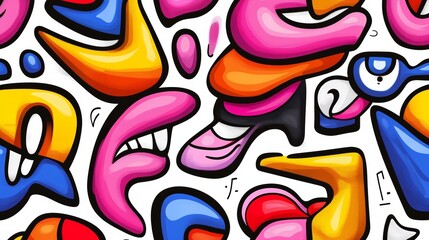 Obraz premium Colorful and abstract painting of various shapes and letters, including the numbers 1 through 9. The painting has a playful and whimsical mood, with the use of bright colors and bold lines