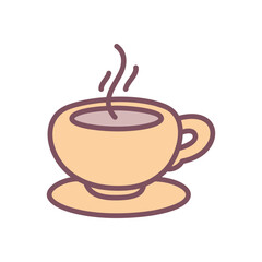 Cute hot drink icon. Hand drawn illustration of a steamed cup of tea or coffee isolated on a white background. Vector 10 EPS.