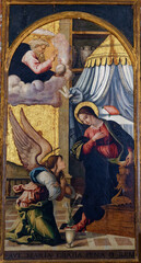 Painting (16th century) of Blessed Virgin Mary holding baby Jesus Christ in her arms....