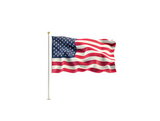 Fototapeta premium Waving american flag on pole isolated transparent background on transparent background