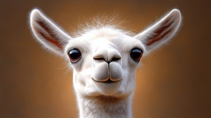 Fototapeta premium White llama with big eyes and a big smile. The image has a playful and lighthearted mood