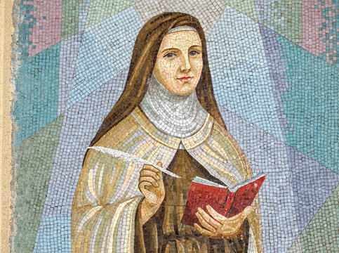 Mosaic of Saint Teresa of Avila or Sainte Th&eacute;r&egrave;se d'Avila. Saint of the Roman Catholic Church. ...