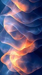An abstract representation of flowing waves, showcasing orange and blue hues blending seamlessly, creating a feeling of tranquility and movement.