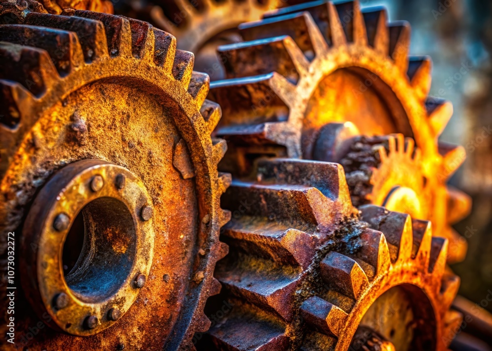 Aufkleber captivating architectural close-up of a corroded gear showcasing its rough textured surface with rus