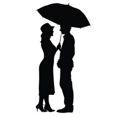 a romantic couple under a umbrella vector silhouette isolated white background