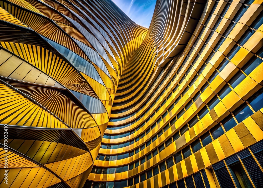 Poster captivating architectural photography illustrating fluid motion with dynamic yellow and black patter