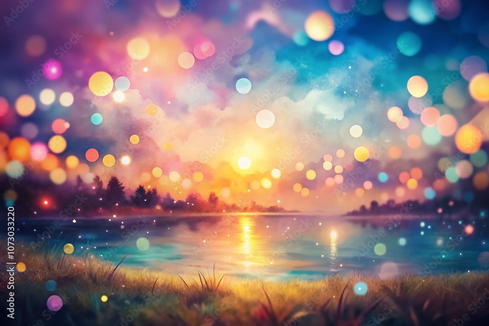 Poster captivating bokeh effects in watercolor style with soft blurry lights and vibrant colors for artisti
