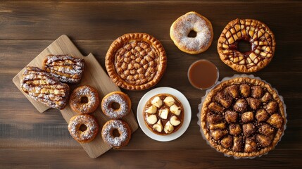 A Delicious Display of Assorted Pastries and Desserts Featuring Donuts, Pies, and Sweet Treats Perfect for Any Celebration or Special Occasion