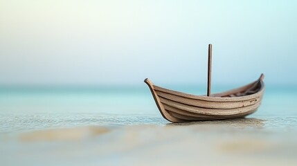 Naklejka premium Wooden Boat On Serene Water Background