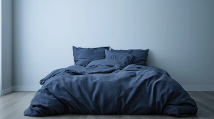 Cozy Blue Bedding in Minimalist Bedroom Setting