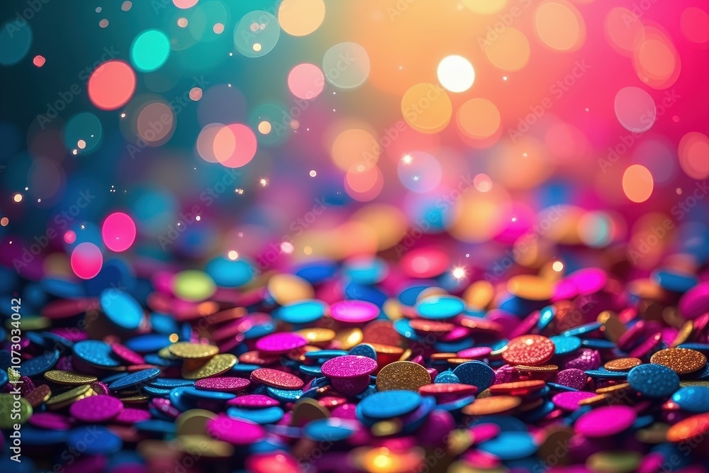 Poster vibrant rainbow bokeh with colorful sparkling sequins creating a magical abstract background