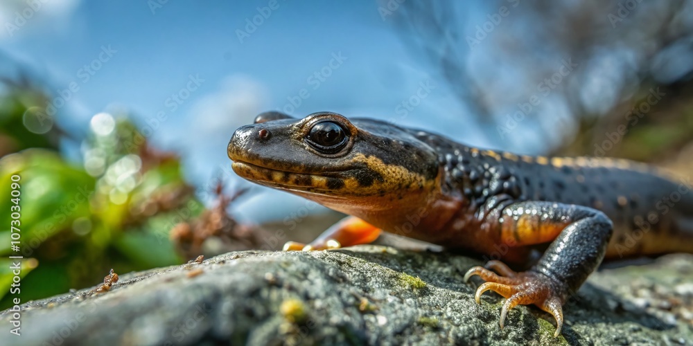Poster captivating close-up of desmognathus fuscus in its natural habitat with lush green background and am