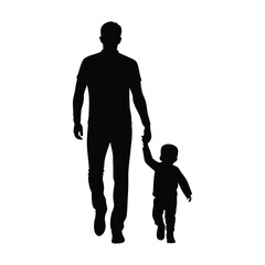 a vector silhouette of a father and young child walking hand-in-hand