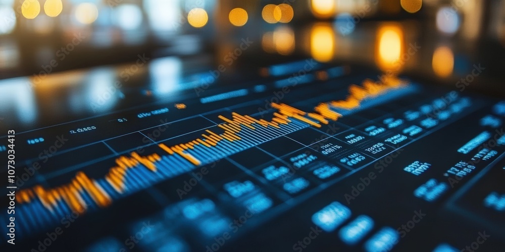 Poster modern digital finance dashboard displaying colorful data visualizations and trend analysis on a dar