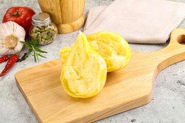 Italian traditional yellow Scamorza cheese