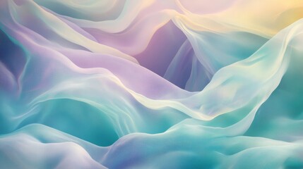 Obraz premium Ethereal abstract photography of flowing pastel waves in teal, lavender, and soft yellow tones