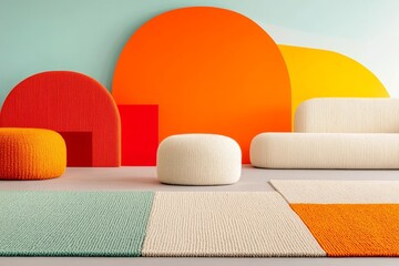 Handmade décor with color blocking, geometric shapes and a combination of woven textures. Generative AI