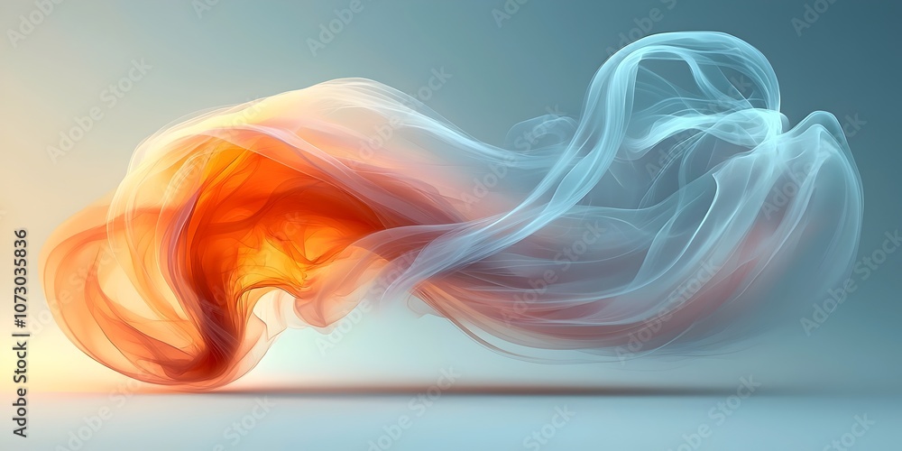 Poster an abstract swirl of orange and blue smoke, creating a dynamic and fluid motion that conveys a sense