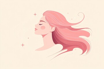 Minimalist Illustration of a Woman with Flowing Hair
