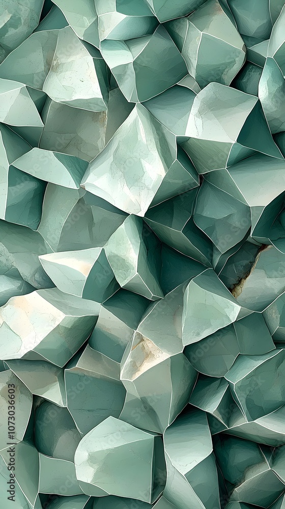 Poster a close-up view of textured, turquoise-colored rock formations, displaying angular shapes and a glos
