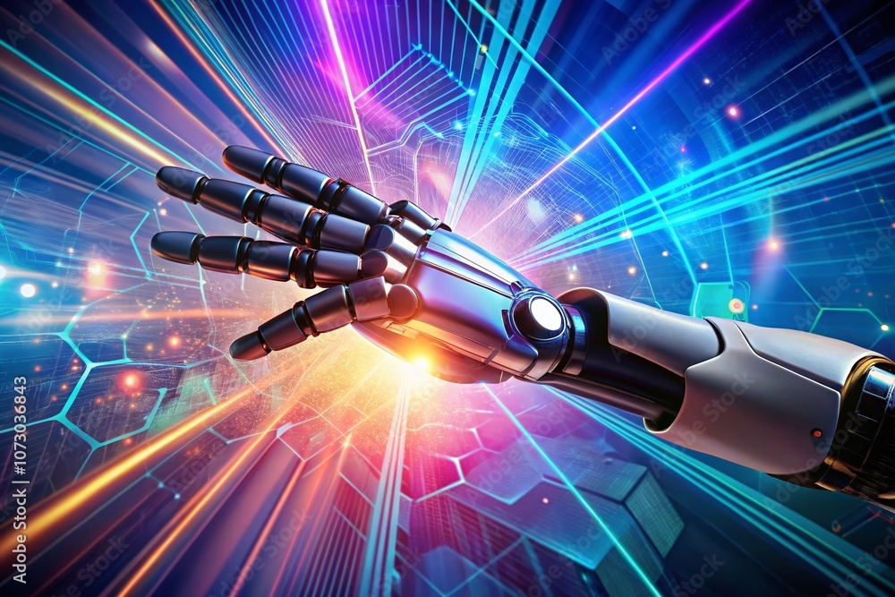 Aufkleber captivating futuristic robotic hand reaching out in a high-tech setting, showcasing advanced technol