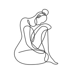 Woman Body Continuous One Line Drawing. Abstract Minimal Female Figure. Linear Elegant Woman Silhouette Line Art Illustration. Modern Trendy Contour Drawing. Vector EPS 10