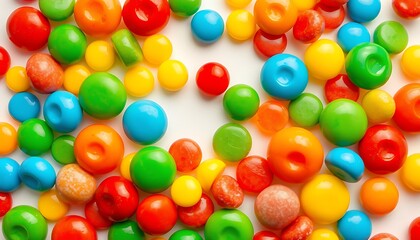 Fototapeta premium Colorful Candy Scattered on White Background,