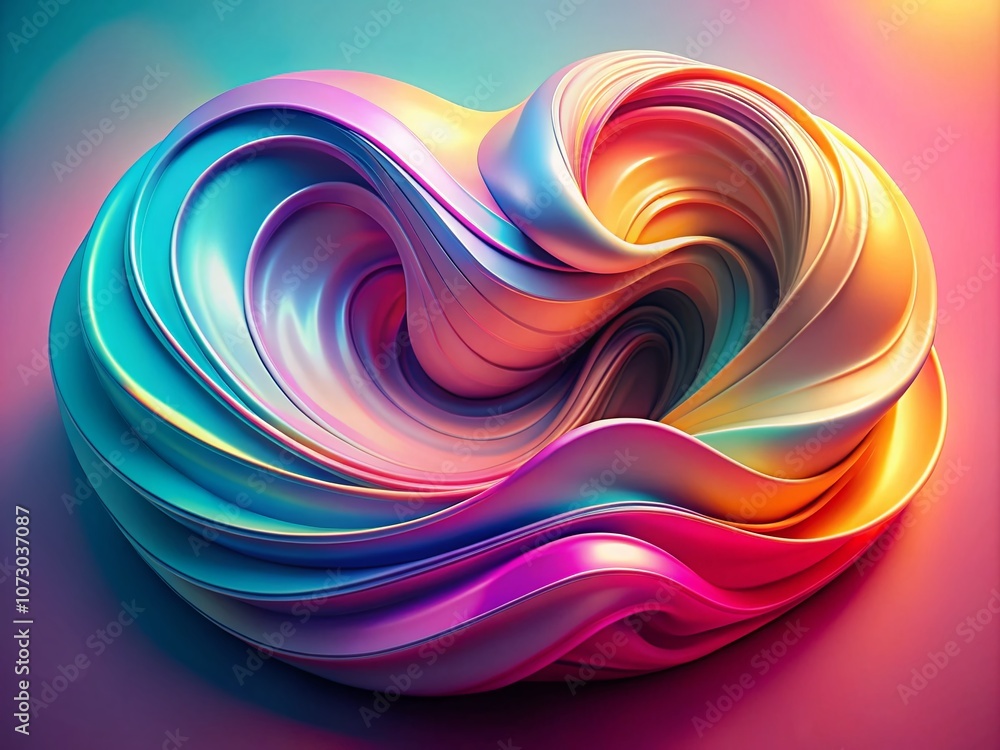 Aufkleber captivating gradient pastel color abstract 3d shape with smooth fluid motion captured by drone photo