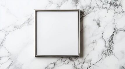 Minimalist Silver Frame on Elegant Marble Background, Perfect for Displaying Artwork or Photography in Stylish Home or Office Decor