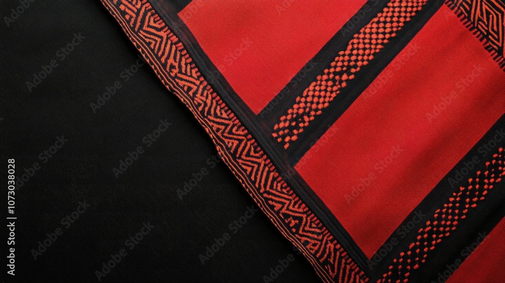 Poster vibrant red textile with intricate patterns