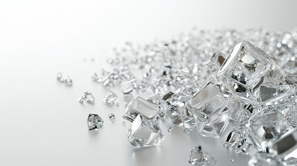 Sparkling Glass Cubes and Crystals on a Reflective Surface