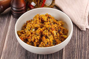 Vegan garnish - lentil with vegetables