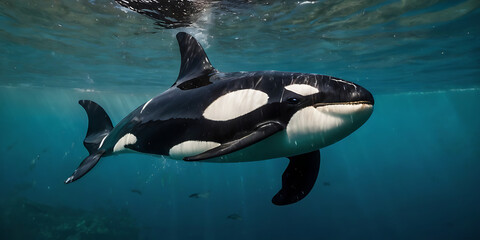 Fototapeta premium Orca, SeaLife, underwater, arctic, created by Generative AI