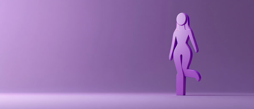 Purple 3D Female Figure Standing on One Leg on Purple Background