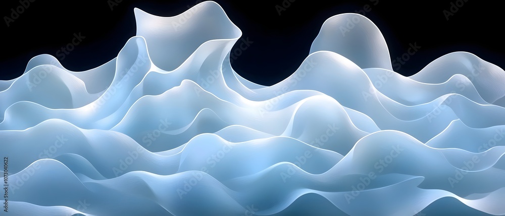 Poster a serene abstract representation of gentle waves, featuring soft, flowing lines and a calming gradie