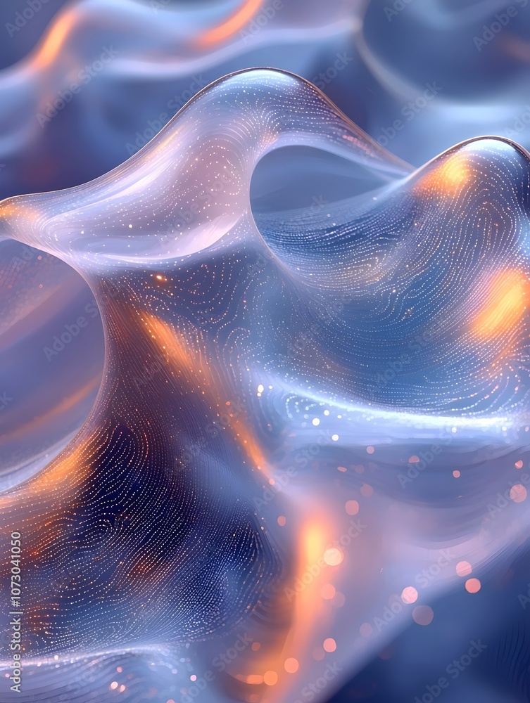 Poster a mesmerizing abstract close-up of flowing waves in soft blue and orange hues, creating an ethereal 