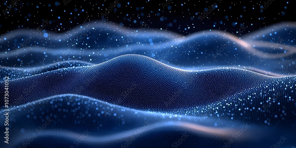 Poster an abstract representation of luminous waves in shades of blue, creating a serene and mystical atmos