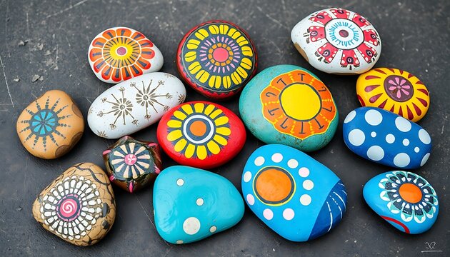 Hand-Painted Rocks with Colorful Designs,