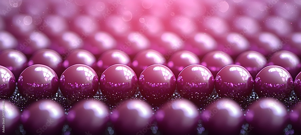 Poster a mesmerizing close-up of glossy purple spheres arranged in a rhythmic pattern, set against a soft p