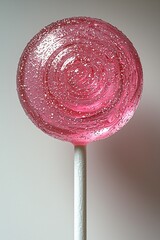 A whimsical pink lollipop evokes childhood nostalgia, ideal for winter season marketing, Christmas events, and sweet treats promotions with ample text overlay space.