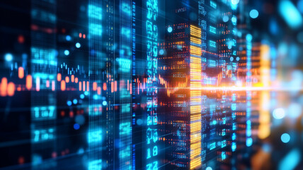 Fototapeta premium Digital globe with stock market charts, showcasing vibrant data visualizations and financial trends. image captures essence of modern finance and technology